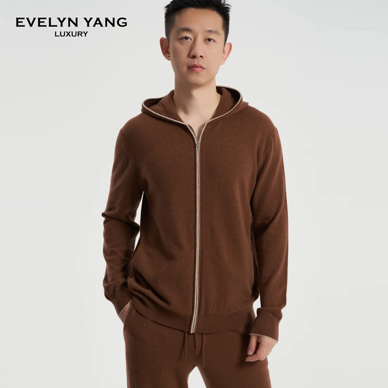 EVELYN YANG秋季新款男士LP可机洗羊绒套装上衣中厚款简约拉链衫