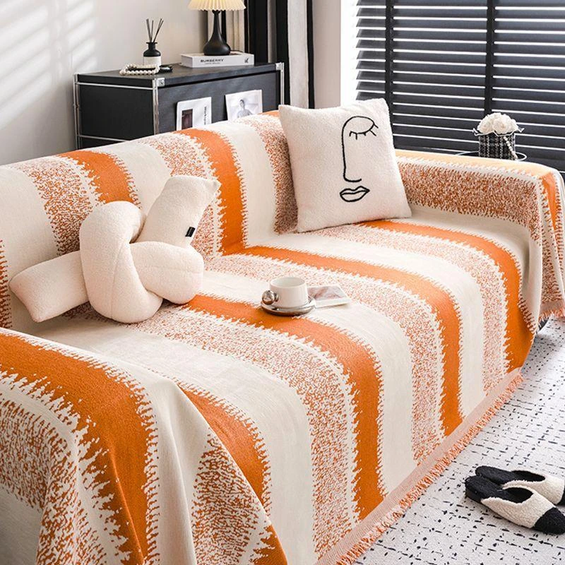 【光影竖条】2024新款沙发巾四季通用高级感全包沙发毯防猫抓防滑