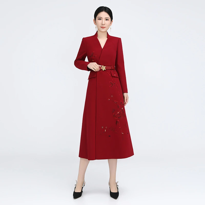 正品国风春游高级轻奢女装红色长款裙子连衣裙芙蓉战袍ACL11538