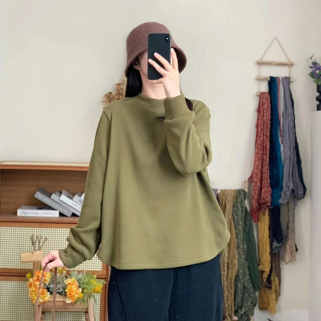 素心轻奢 加厚保暖澳粒绒半高领纯色宽松上衣卫衣DYLSS11938