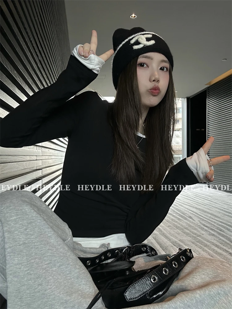 设计感假两件内搭长袖打底衫t恤女秋冬季修身显瘦小众外穿上衣潮