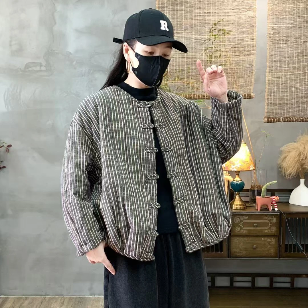 601新款条纹新中式盘扣外套