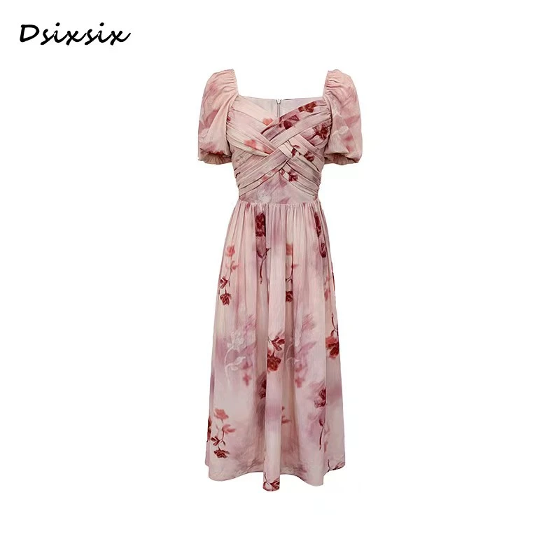 Meika【微醺玫瑰】2024年原创新款显瘦收腰连衣裙-B3130K