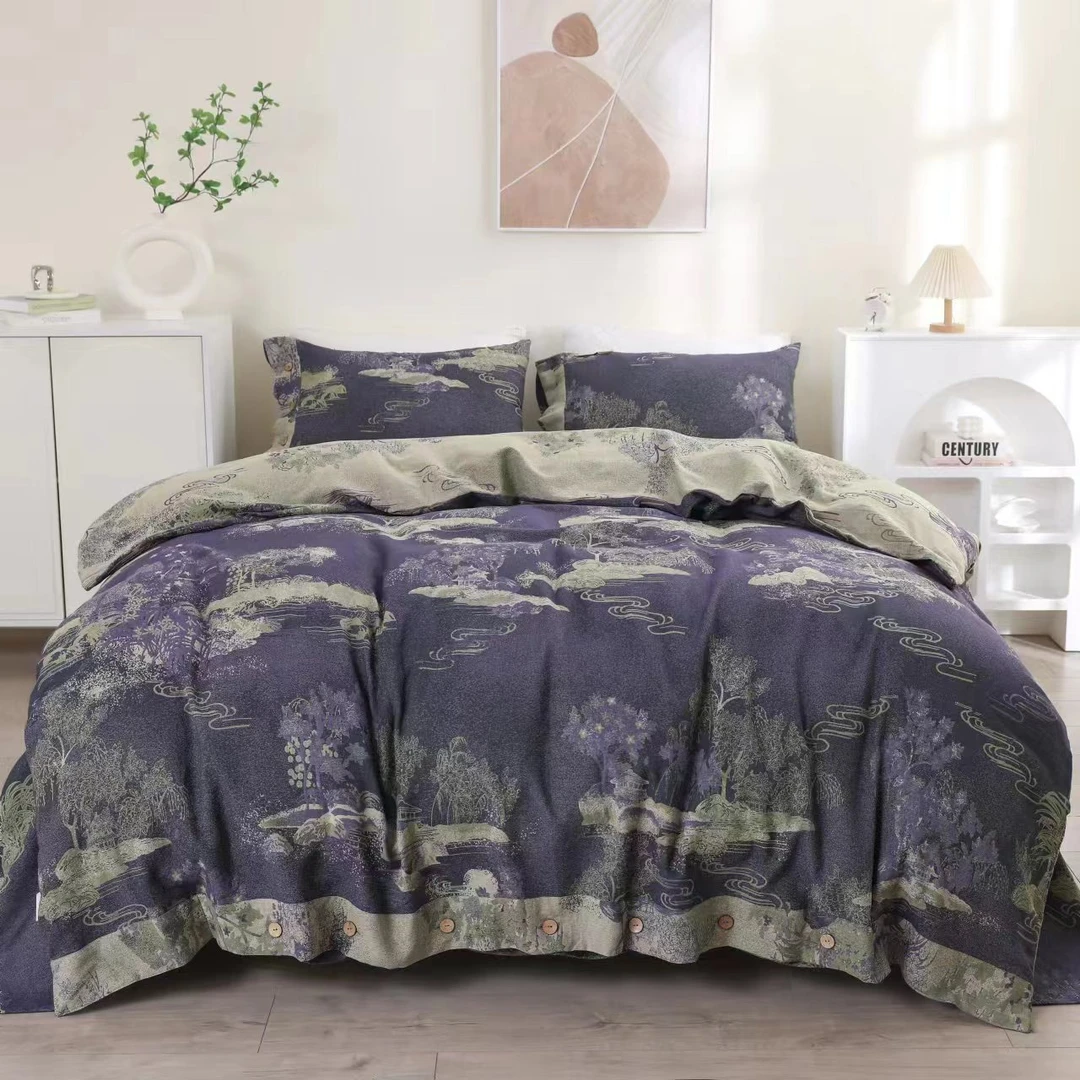 【江山如画.烟熏紫-火山岩冬被】中古纯棉提花烟熏紫色系列床被