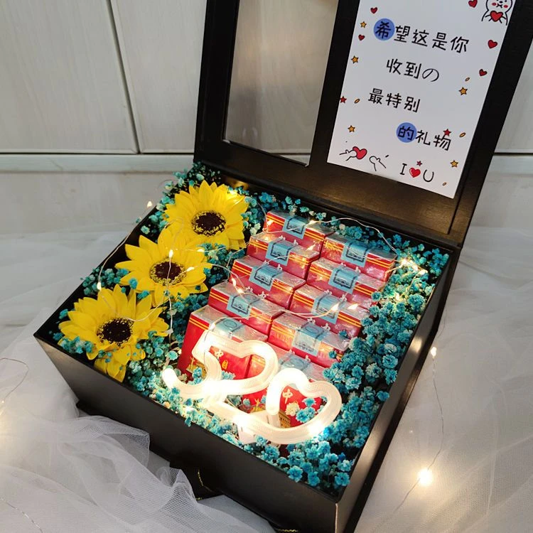 永生满天星干花向日葵送男友香皂男朋友生日礼物成品烟礼盒diy