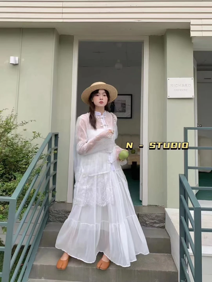 邹邹家长袖连衣裙女新款御姐纯欲风假两件吊带长裙秋原版质量