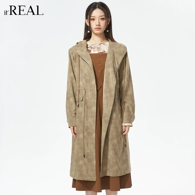 It'real瑞尔女装2024秋季设计师特调色休闲连帽风衣9763212005