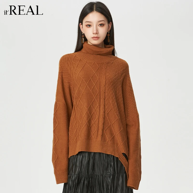 It'real瑞尔女装冬季新款气质显瘦百搭高领套头针织衫1774106004