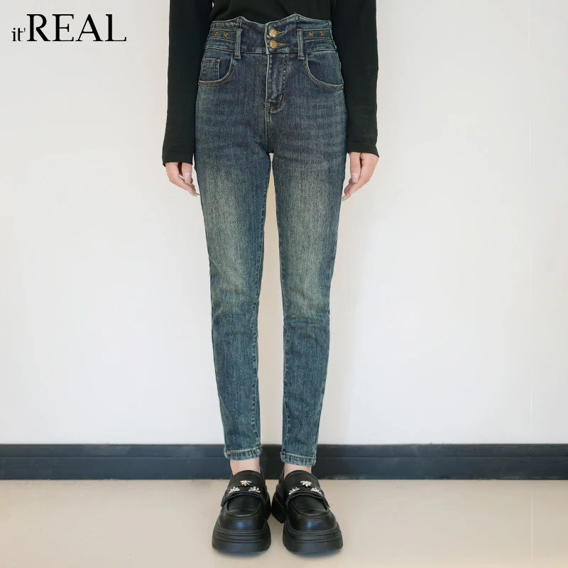 It'real瑞尔女装秋冬新款高腰显瘦修身小脚牛仔裤9764331002