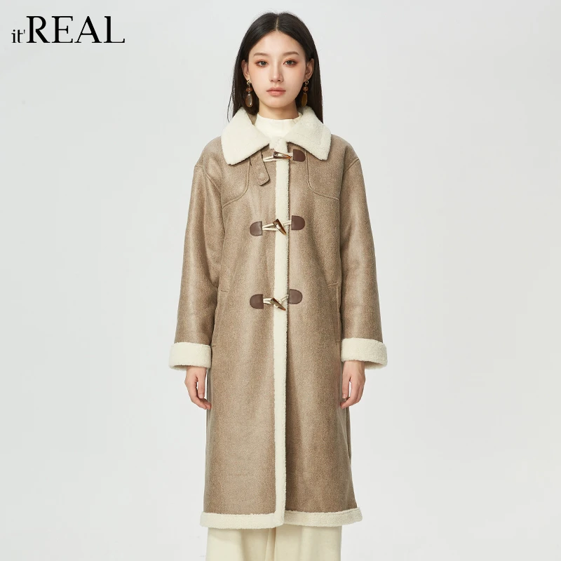 It'real瑞尔女装冬季新款时尚复古中长款翻领外套9764222003