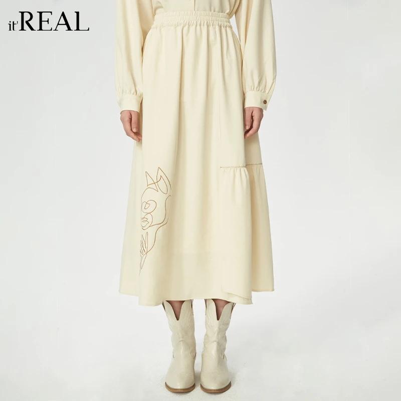 It'real瑞尔女装秋冬女士提花绣花半身伞裙9764436001