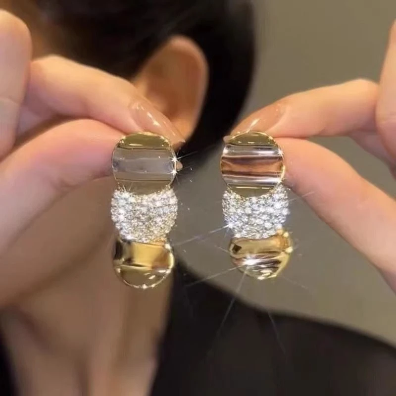 合金亚克力耳饰 超闪金色圆片耳环小众独特设计耳饰 Z1756