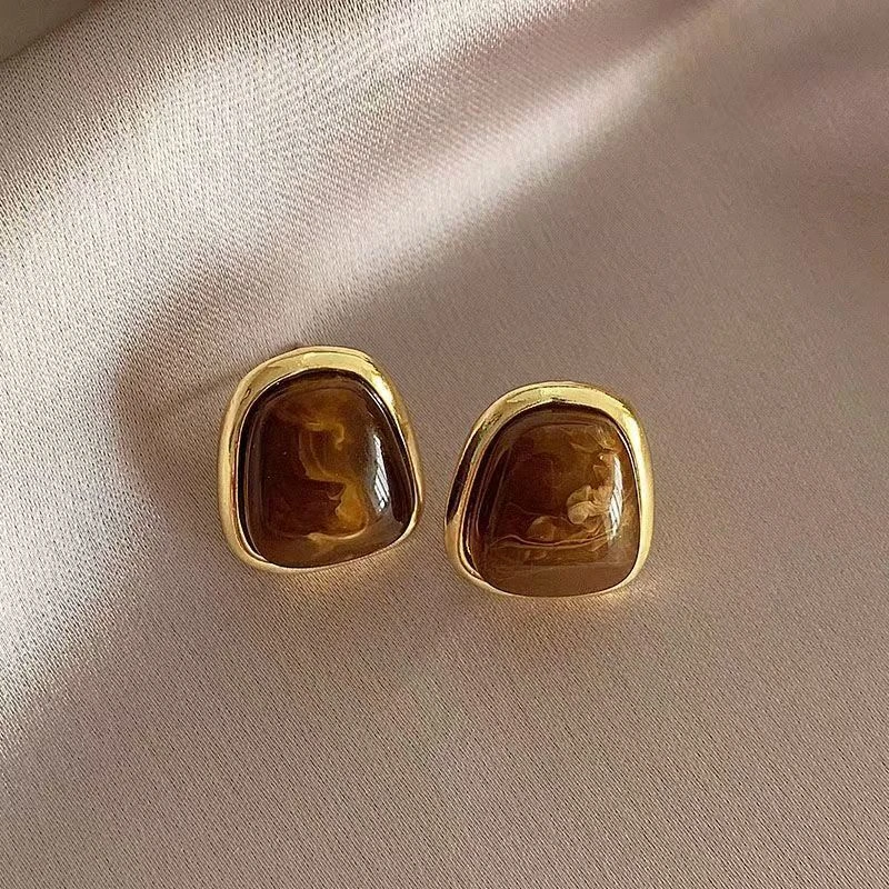 合金亚克力耳饰 轻奢复古C圈耳扣秋冬百搭美拉德耳环小众Z0625