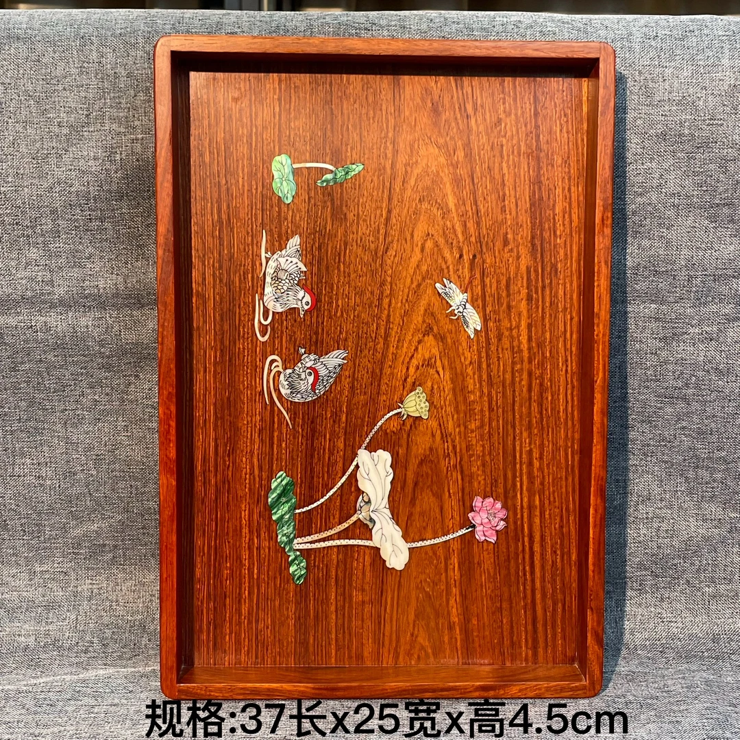 MH实木托盘螺钿茶盘家用多功能收纳果盘木制家居桌面玄关装饰盘