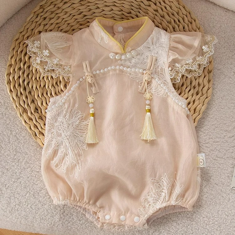 女婴儿中国风夏季包屁哈衣公主旗袍宝宝满月周岁汉服礼服夏装爬服