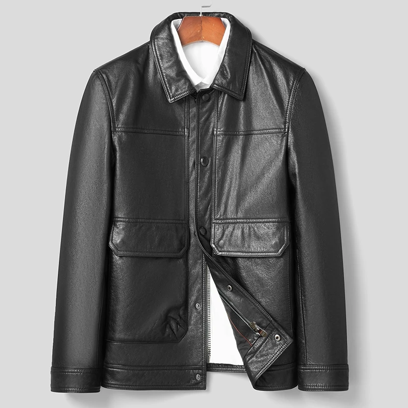 【断码】头层牛皮翻领机车男夹克真皮夹克秋冬休闲薄款外套百搭春秋