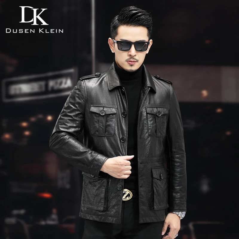 海宁油蜡小牛皮外套男士皮夹克猎装款真皮皮衣时尚潮流商务休闲款