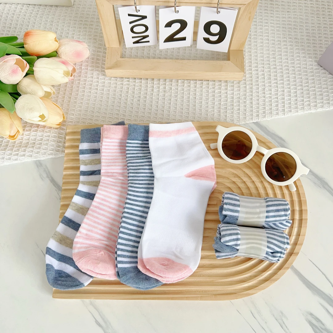 3A抗J！儿童A类条纹组合针织中筒袜 到手2包6双！