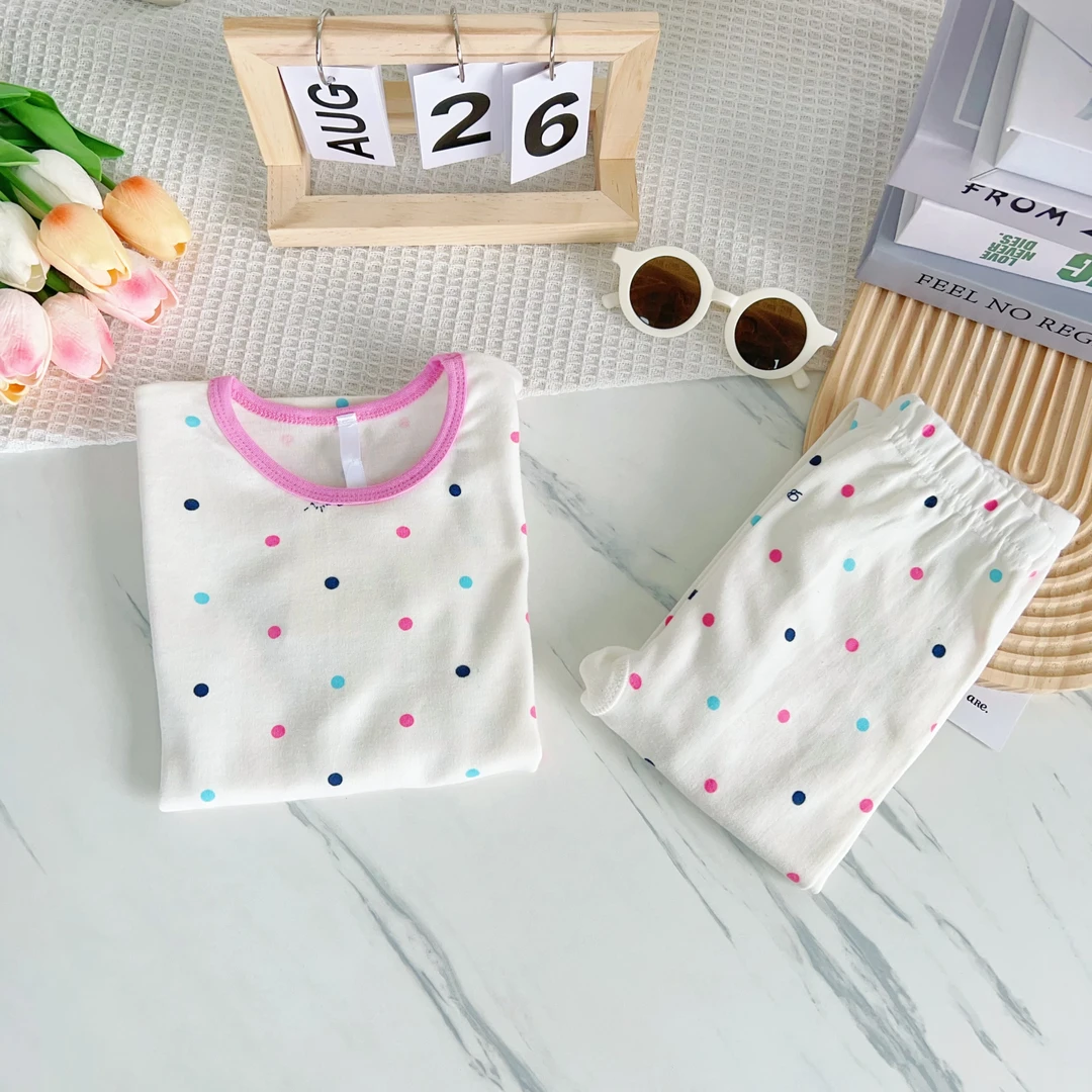 女童纯棉波点圆领秋衣裤套装 1004