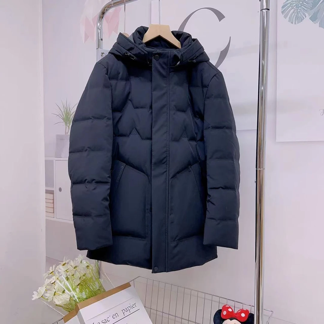 男士冬季中长款休闲羽绒服   黑色带帽可拆 DM141