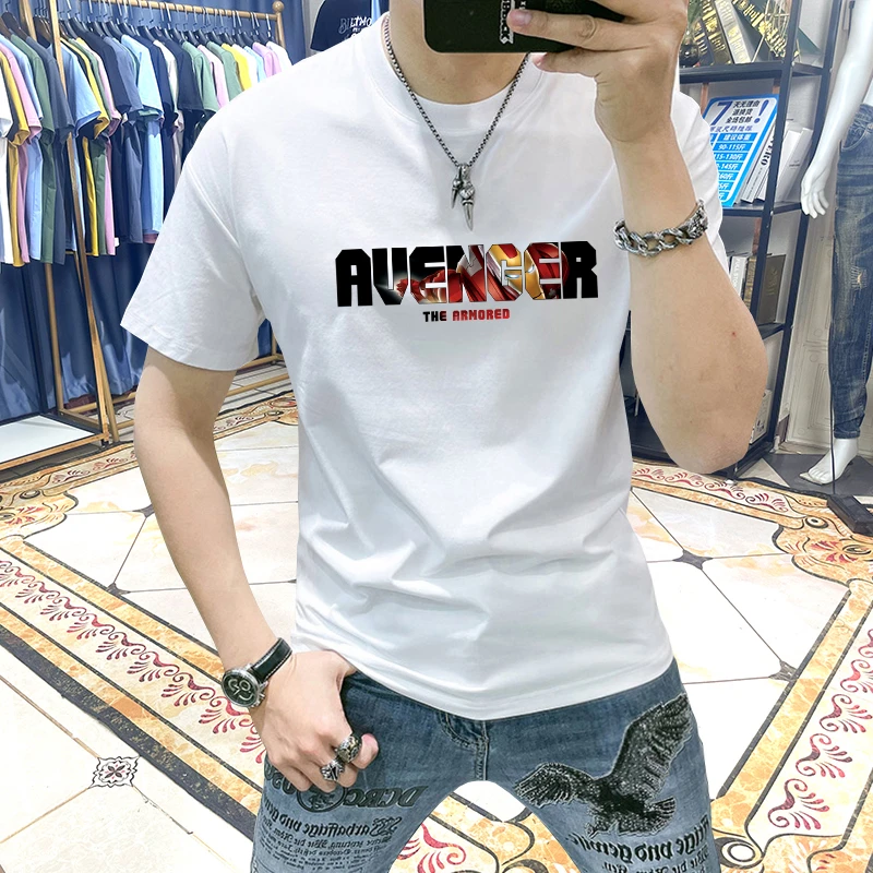 蓝晟依短袖t恤男2025新款夏季潮流修身百搭印花半袖上衣痞帅圆领T