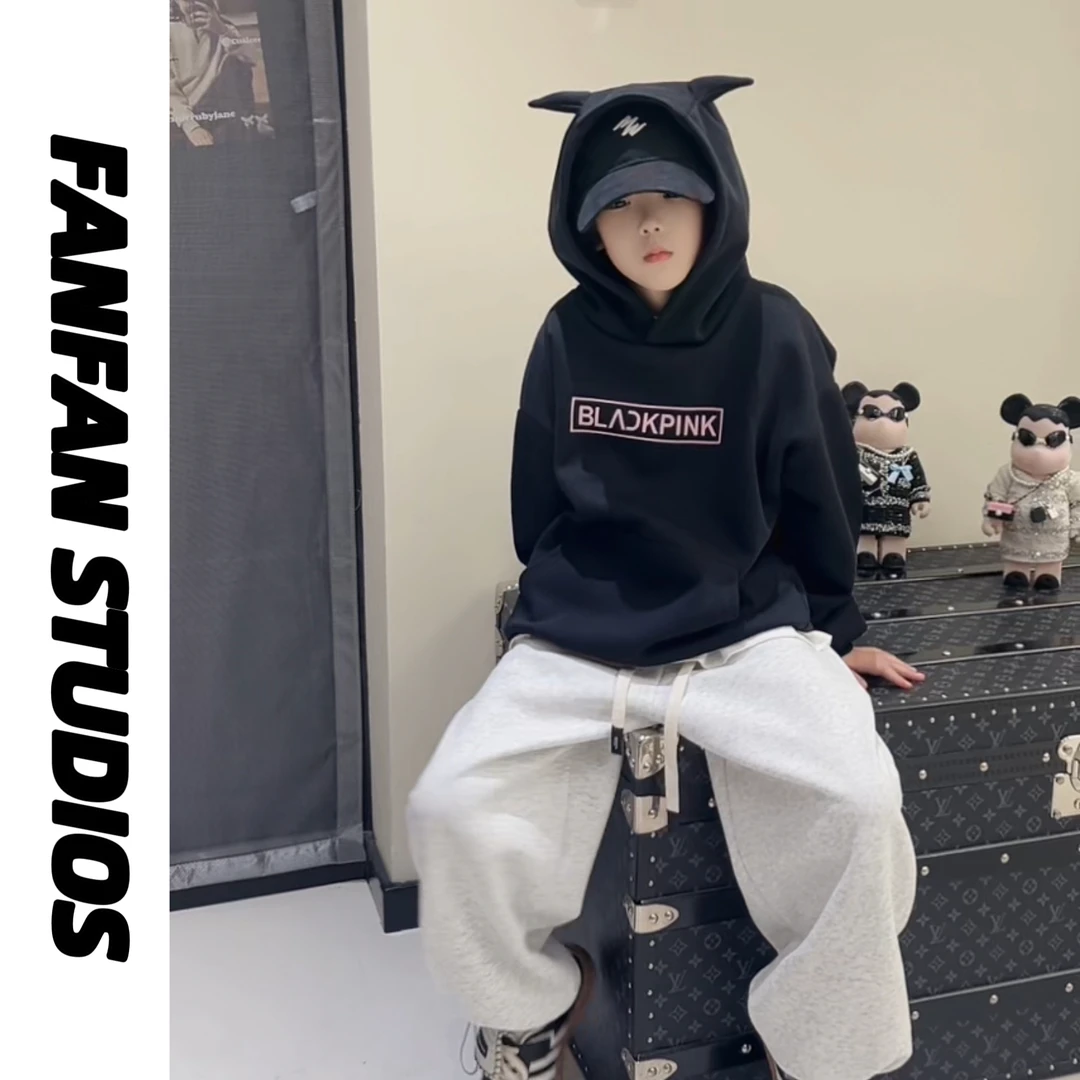 FANFAN亲子装[小恶魔]黑色连帽卫衣童装男童女童