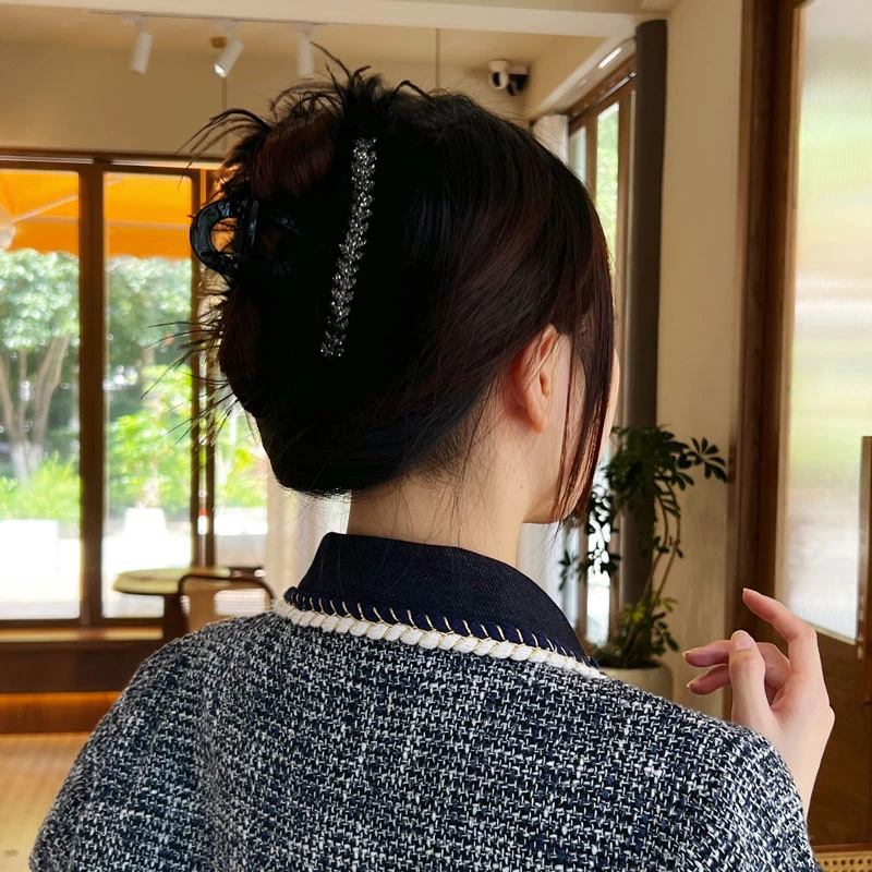 高级感鲨鱼夹ins风高端羽毛麦穗抓夹子后脑勺盘发夹女发量多发抓