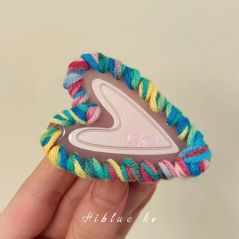 非金属亚克力发饰 绒绒毛线 爱心边夹 甜酷可爱质感一字夹弹簧夹