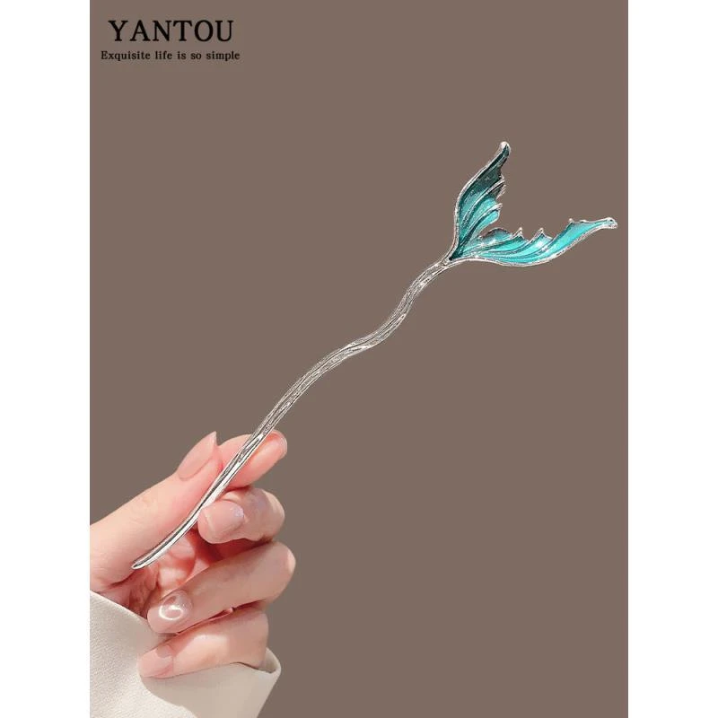 海洋公主~蓝色鱼尾发簪古风女高级感气质发饰新中式国风盘发簪子