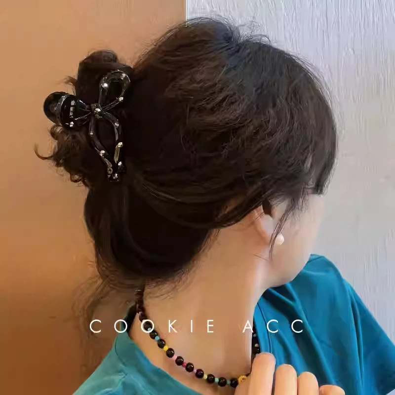 韩国黑色蝴蝶结发夹后脑勺气质高级感发量少适合的抓夹