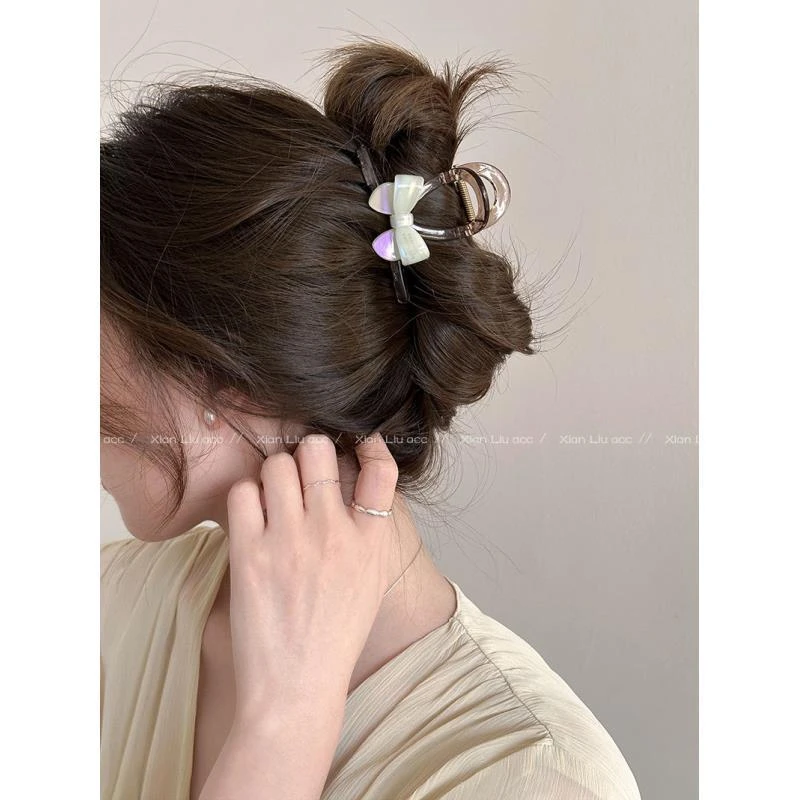超仙醋酸蝴蝶结发夹后脑勺抓夹女2024新款高级感鲨鱼夹子简约发饰