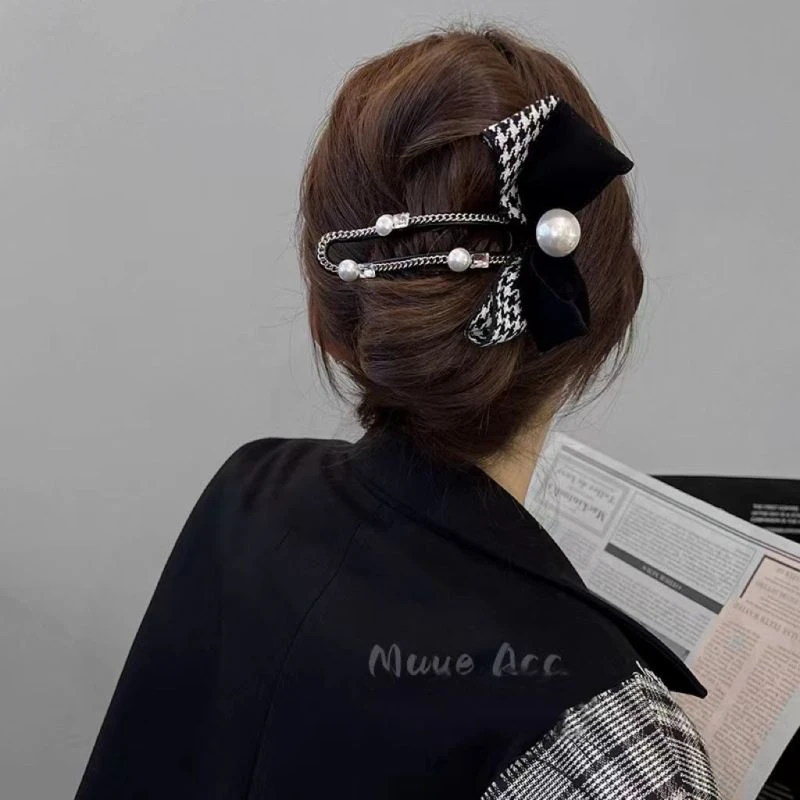 非金属发饰 复古蝴蝶结抓夹女高端大号发夹后脑勺盘发夹子头饰ins