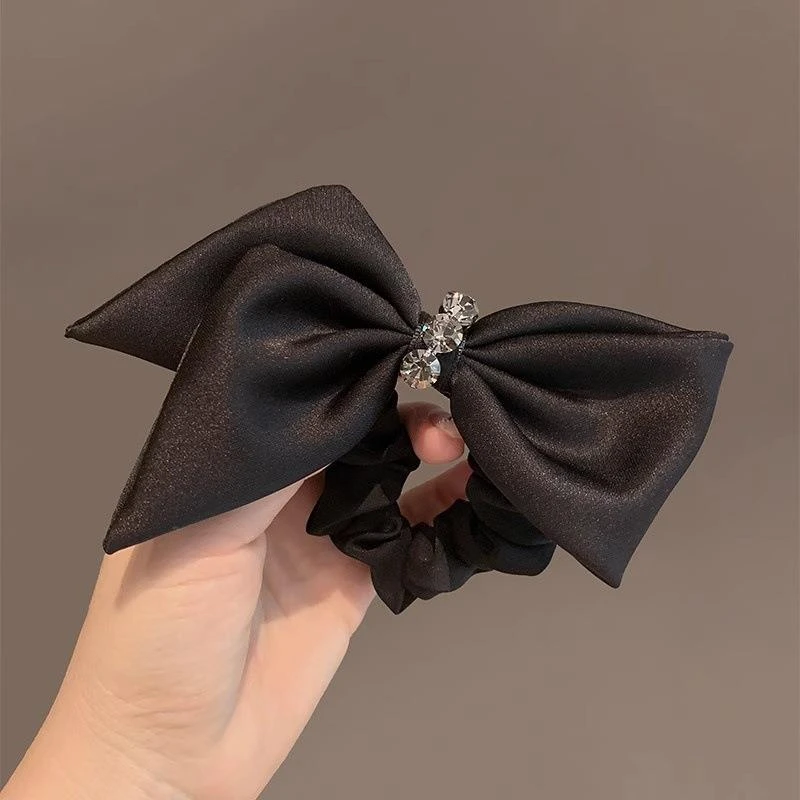 气质优雅蝴蝶结镶钻肥肠圈黑色高级感简约百搭丸子头发圈发绳发饰