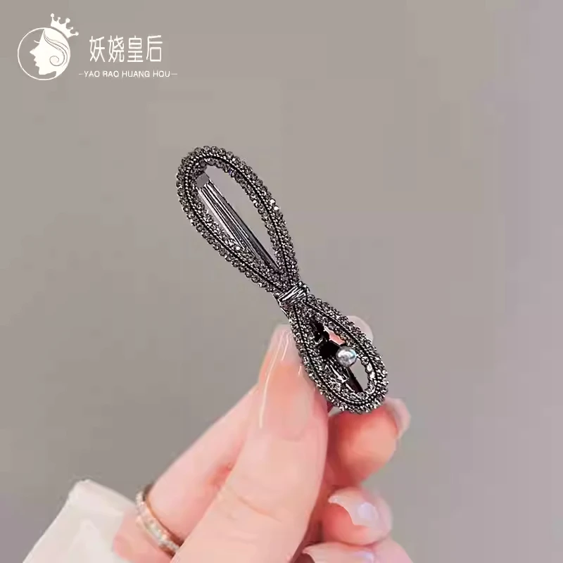 韩国小众水钻发夹闪亮精致蝴蝶结满钻刘海夹鸭嘴夹夹顶夹甜美发饰