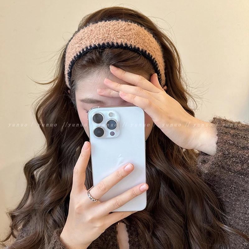 精致千金~秋冬撞色毛绒发卡发箍女2024新款高端宽边头箍气质发饰