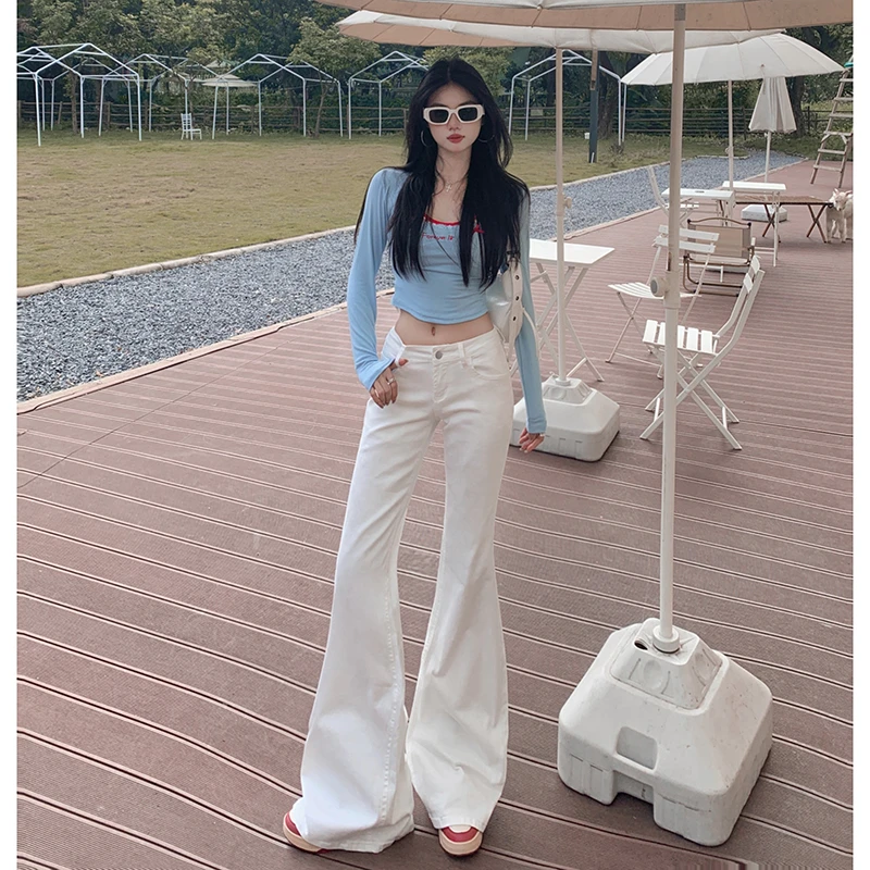 NORNLGGER 美式低腰微喇牛仔裤女早秋2025新款百搭修身显瘦喇叭裤