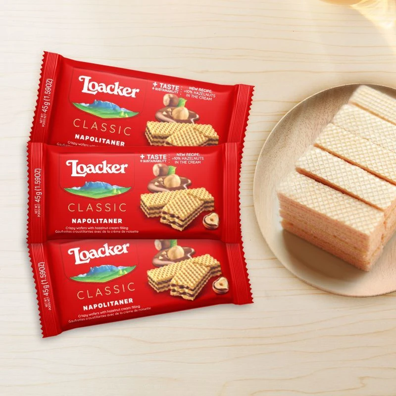 【3件9折】LOACKER/莱家进口片装威化饼干榛子味45g*3包
