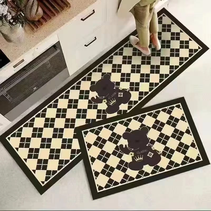 【小熊两件装】新款卡通小熊厨房地垫水晶绒长条地毯LMR