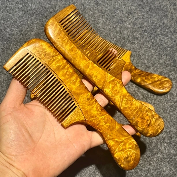 黄金樟榴疤龙胆纹梳子实木美人梳木梳家居饰品自用收藏摆件送礼