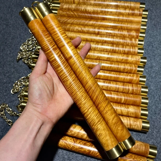 金丝楠木满水波纹双截棍大叶桢楠实木整料自用收藏工艺品摆件