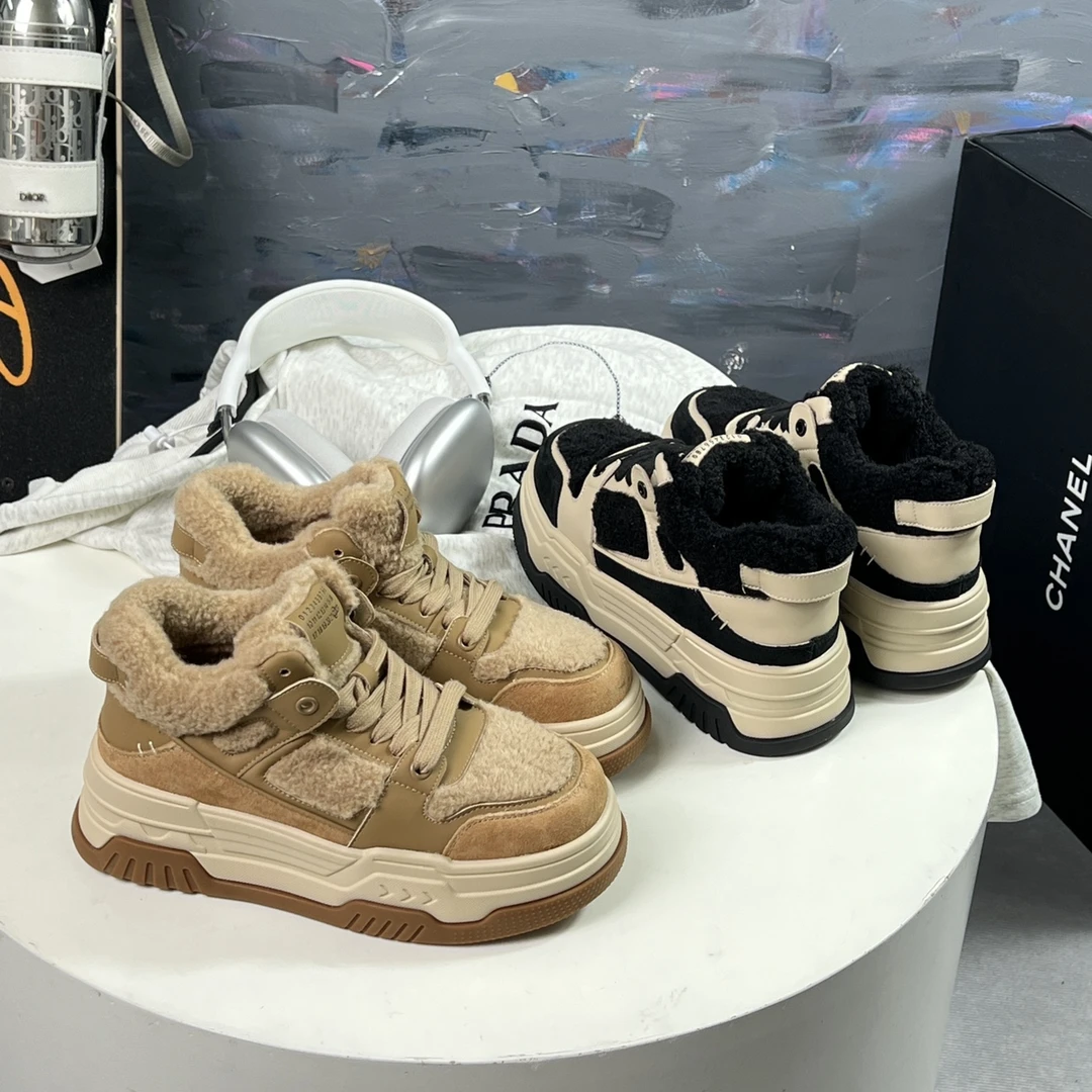 欧洲站厚底老爹鞋女冬季加绒2023新款保暖休闲鞋女高帮鞋雪地棉鞋