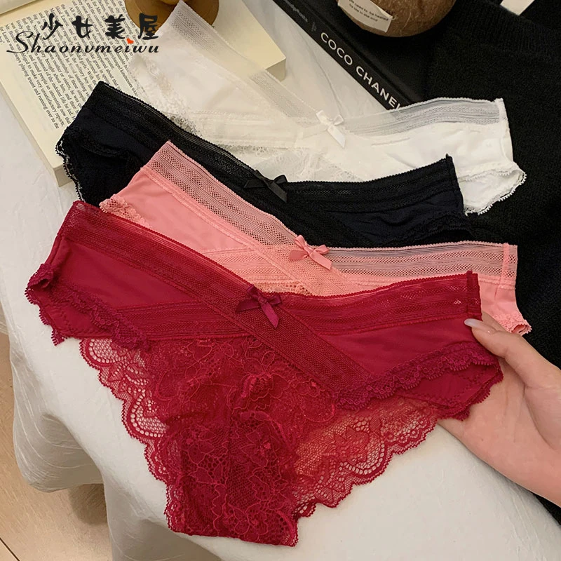 少女美屋蕾丝性感女士内裤酒红色2026本命年结婚短裤低腰三角裤