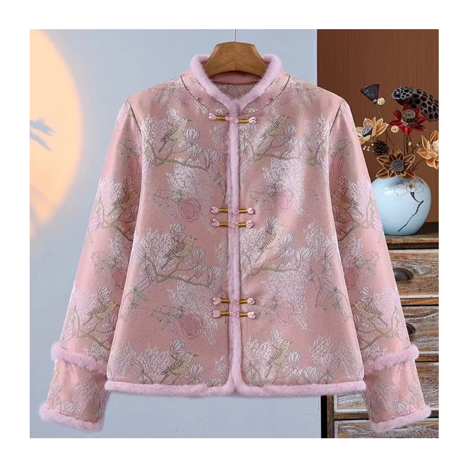 【喜鹊枝头】新中式冬季加绒加厚时尚洋气复古盘扣保暖减龄棉服女