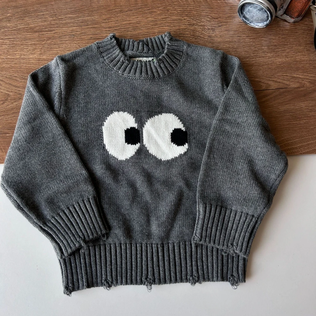 五月高定童装秋冬季男女童大眼睛系列毛衣做破2色毛衣