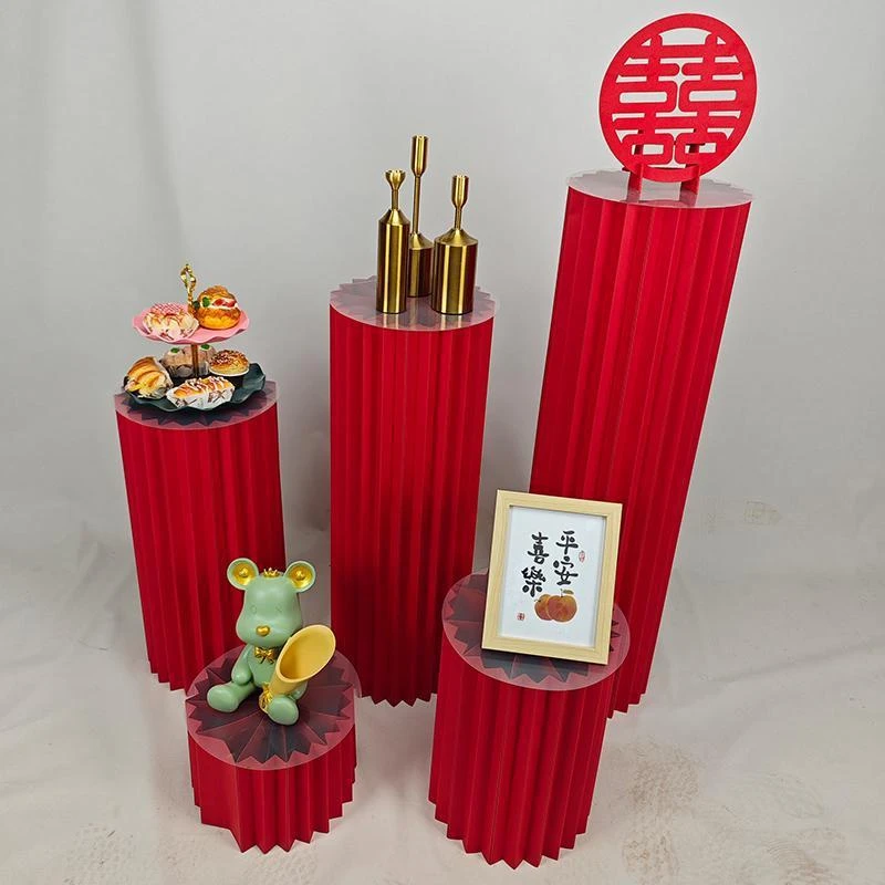 婚庆道具折叠甜品台摆件罗马柱路引圆柱立柱婚礼橱窗折纸装饰柱子