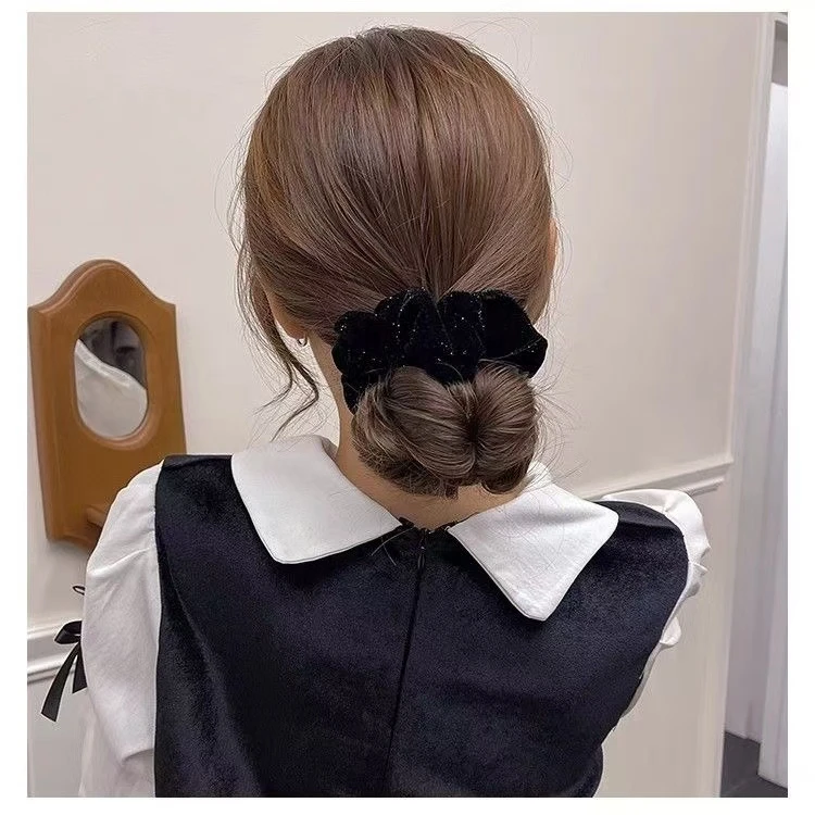 高级气质镶钻大肠圈发饰繁星点点复古黑色百搭发圈发绳简约头绳