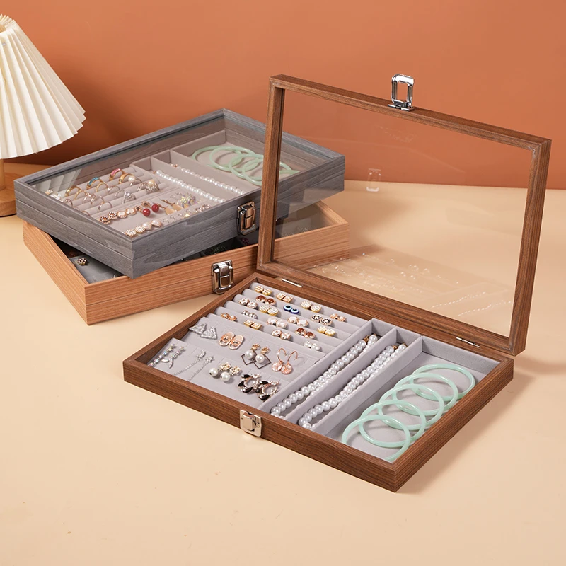 首饰盒/箱 木纹皮带盖珠宝箱文玩手串手镯箱项链戒指耳环饰品盒