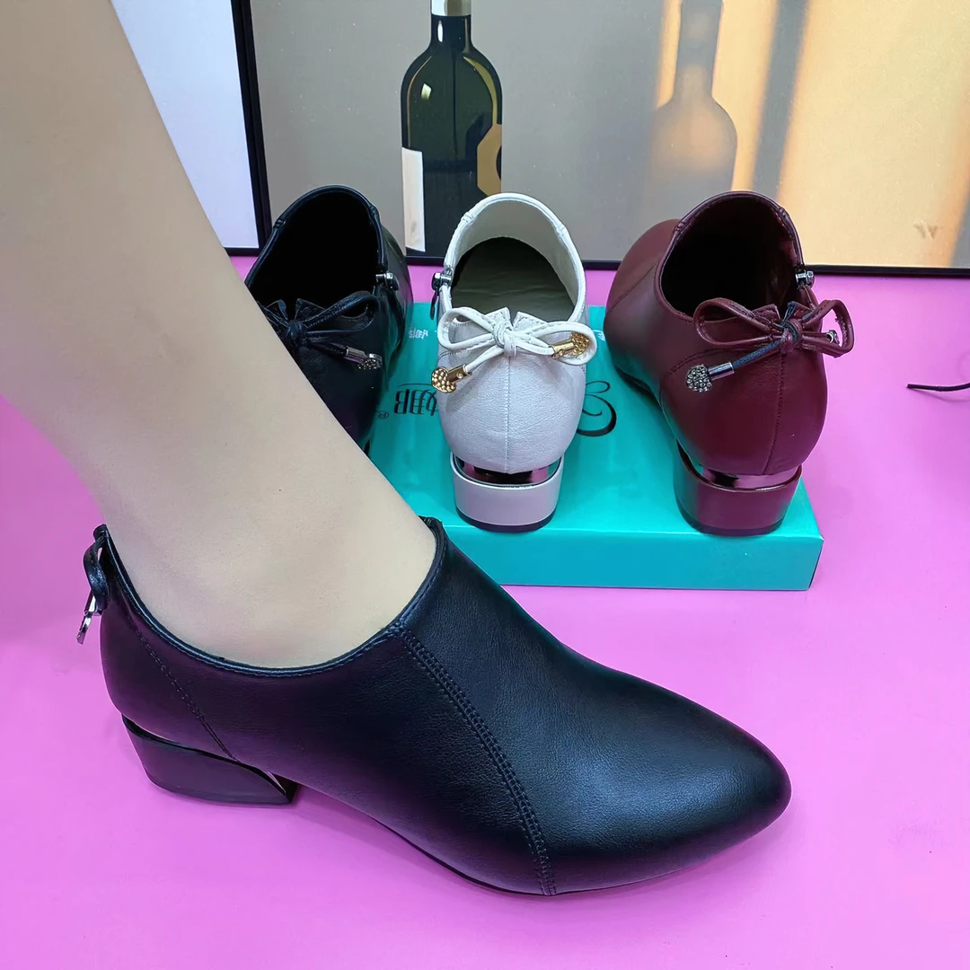 春款时尚低跟软底舒适蝴蝶结单鞋