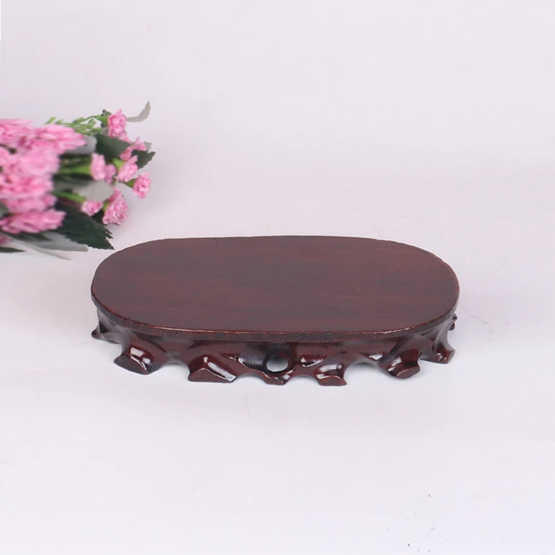 a019c-3椭圆形18-10cm实木奇石底座可挖槽鱼缸花瓶花盆景托架