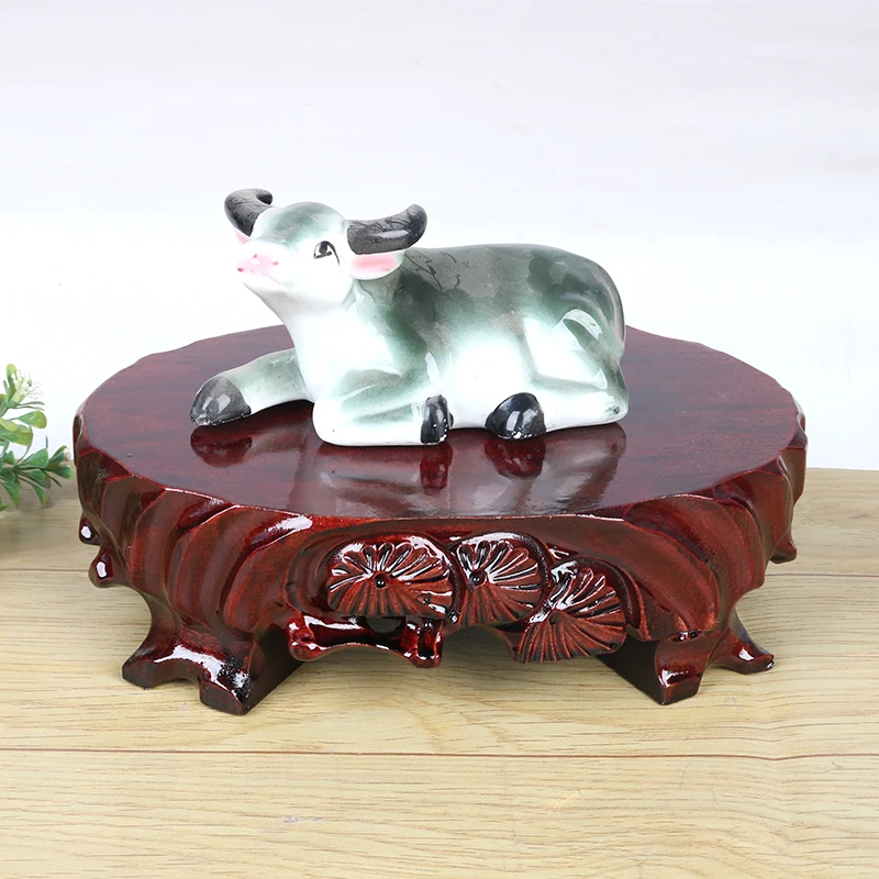 c032-2椭圆28-19实木奇石底座石头鱼缸瓷器花瓶花盆底座托架子